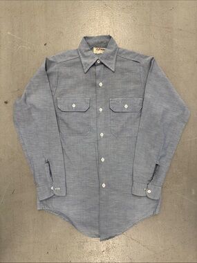 Vintage 1970s King Kole Men's Chambray Button-Up Work Shirt - Light Blue